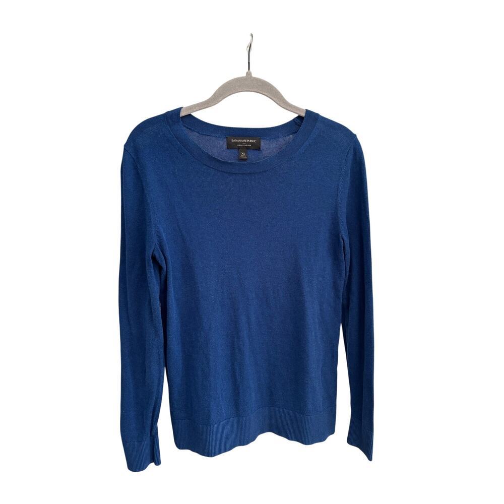 Banana Republic Forever Sweater XS Blue Merino Blend Crew Neck Lightweight Knit - Picture 3 of 10